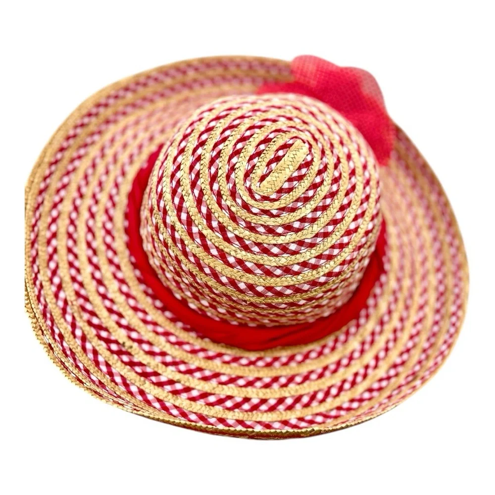 August Hats Red Gingham Trim Straw Hat - Picture 4 of 4